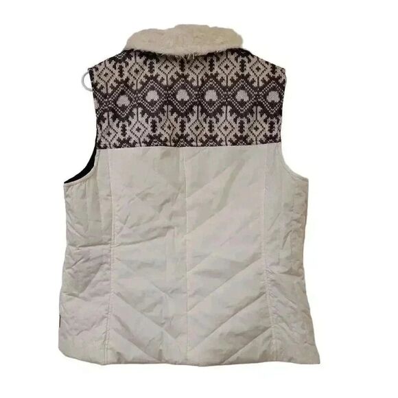 GH Bass Women's Ivory/Gray Poly Full Zip Front Vest w Faux Fur Collar & Zip Clos - Picture 5 of 10